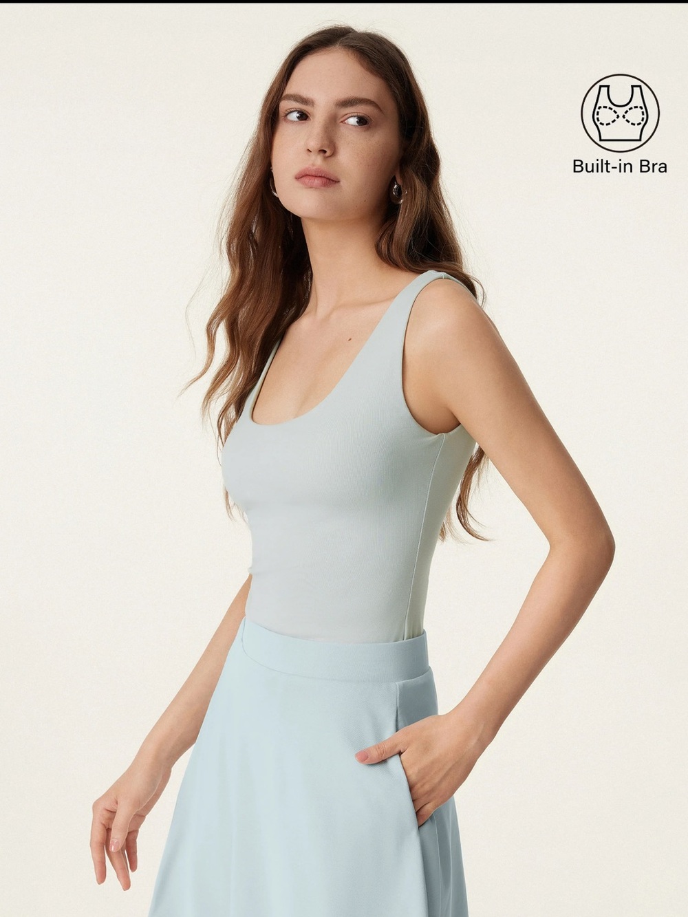 NWT OGL Light Azure Sage Green U Scoop Neck Thick Strap Built in Bra Tank